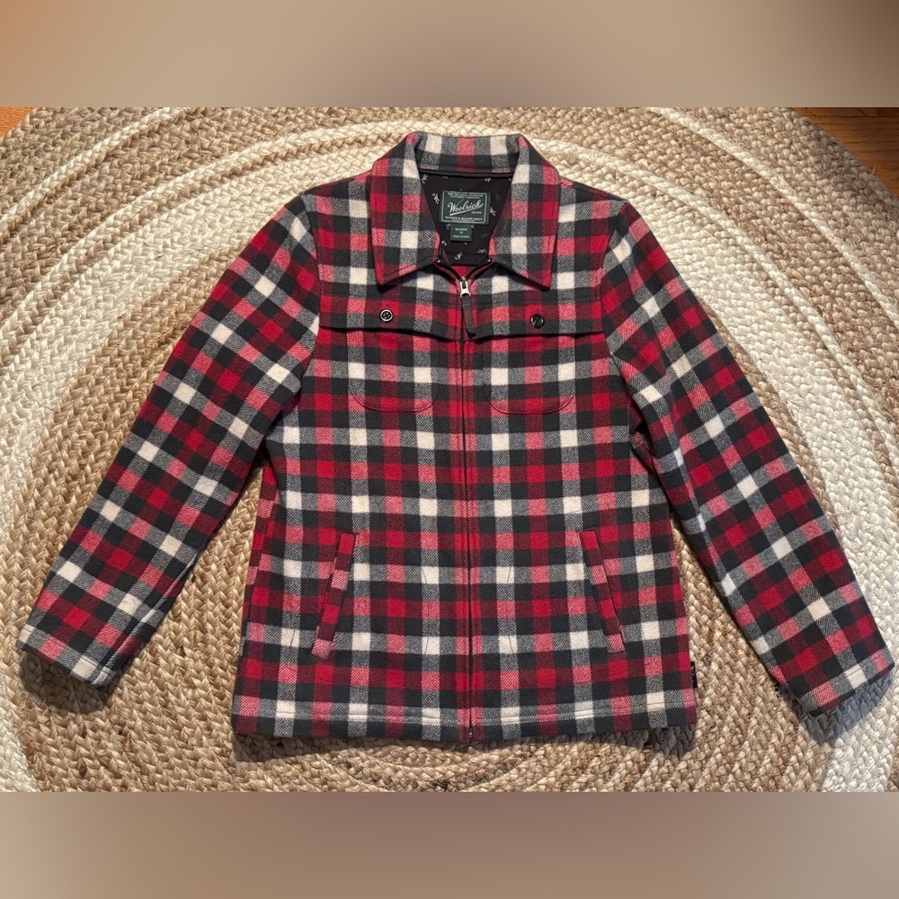 Woolrich Ruby Plaid Wool Zip Jacket Medium Cabincore Granola Indie Layers Prep